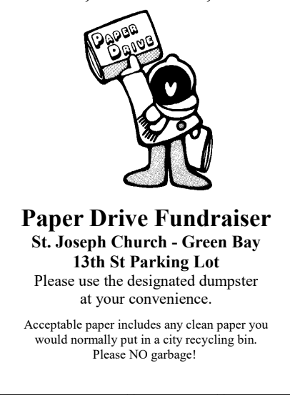 Paper Drive Fundraiser Green Bay, WI Quad Parishes